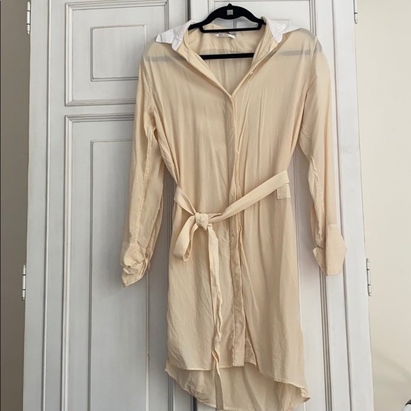 AllSaints Kari tan/cream silk shirt dress - Picture 2 of 6